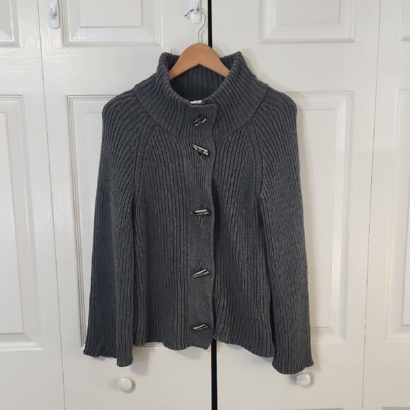 Talbots Sweaters - Vintage Talbots Wonens Gray Sweater Size Med Toggle Buttons Bell Sleeves Neutral